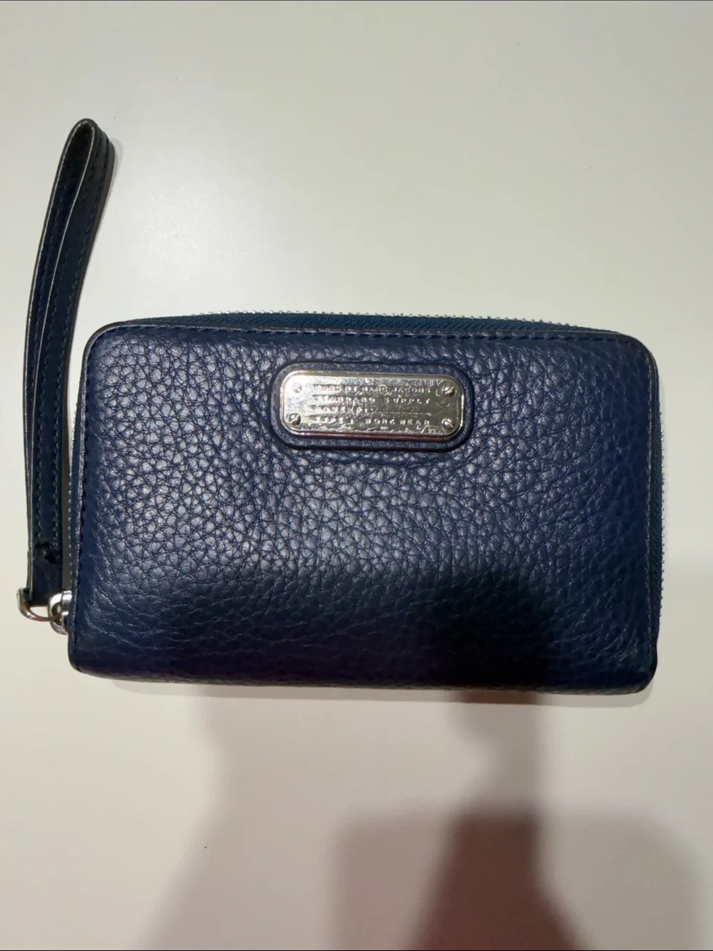 Marc by Marc Jacobs Navy Pebbled Leather Wrist Wallet with Silver Plate